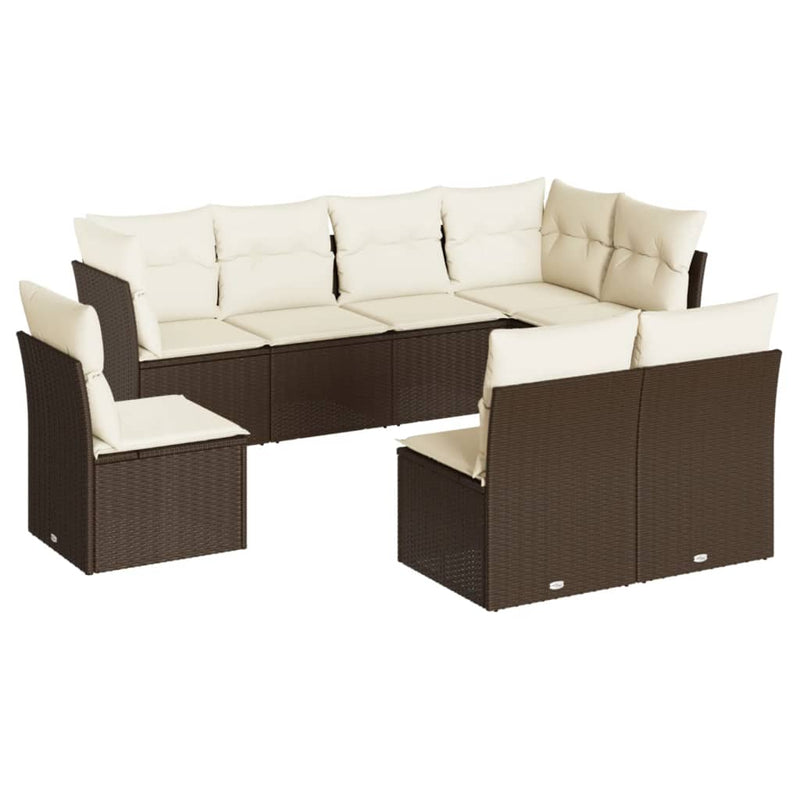 8-delige Loungeset met kussens poly rattan bruin