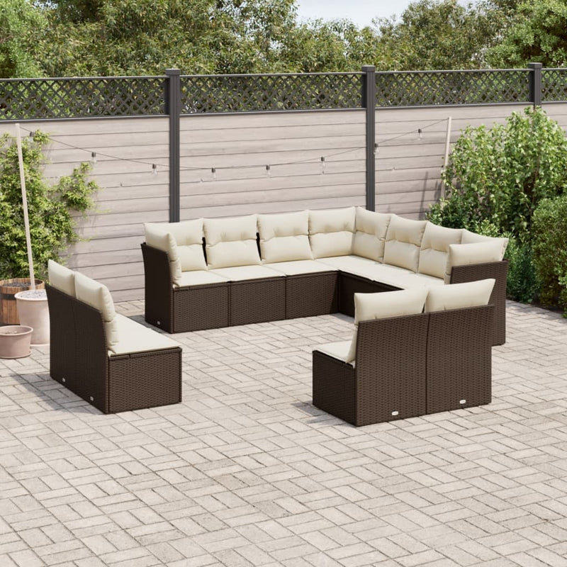 11-delige Loungeset met kussens poly rattan bruin