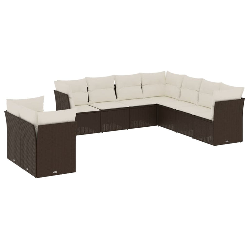 9-delige Loungeset met kussens poly rattan bruin