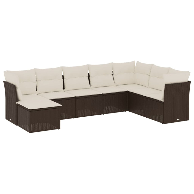 8-delige Loungeset met kussens poly rattan bruin