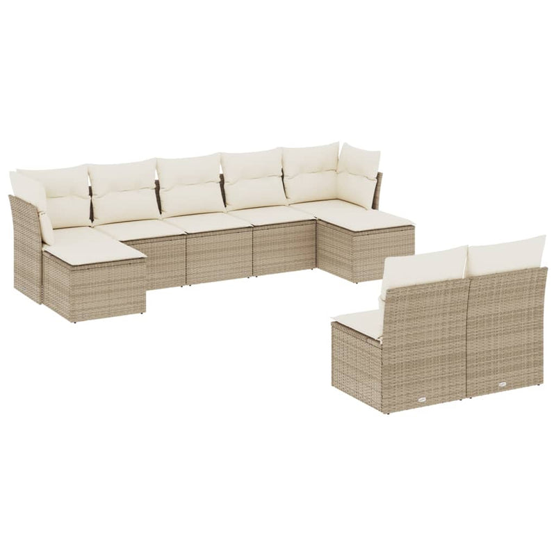 9-delige Loungeset met kussens poly rattan beige