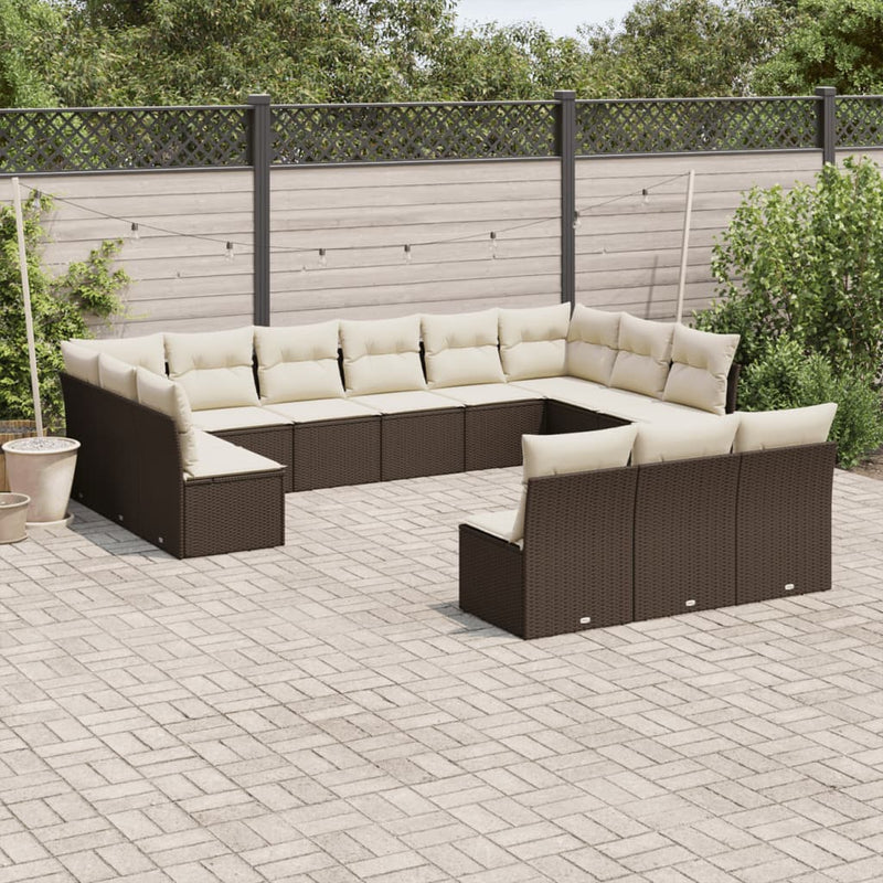13-delige Loungeset met kussens poly rattan bruin