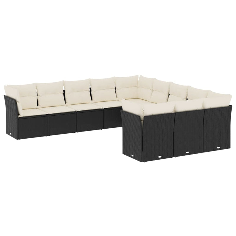 11-delige Loungeset met kussens poly rattan zwart
