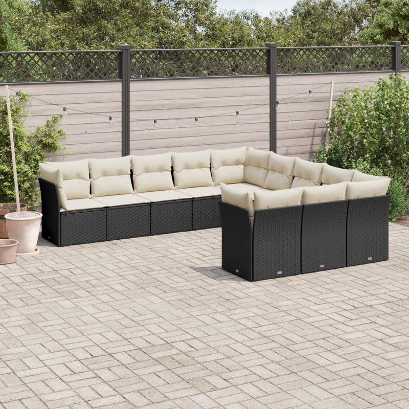 11-delige Loungeset met kussens poly rattan zwart