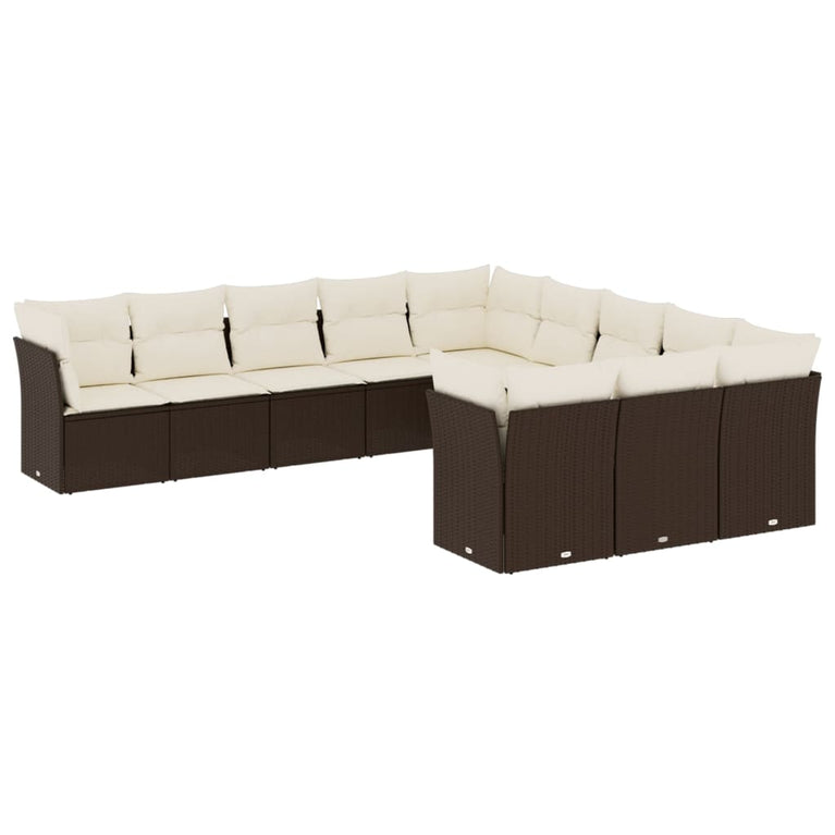 11-delige Loungeset met kussens poly rattan bruin