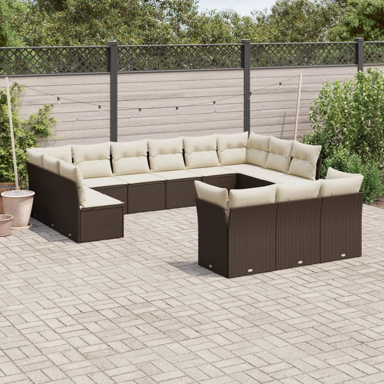 13-delige Loungeset met kussens poly rattan bruin