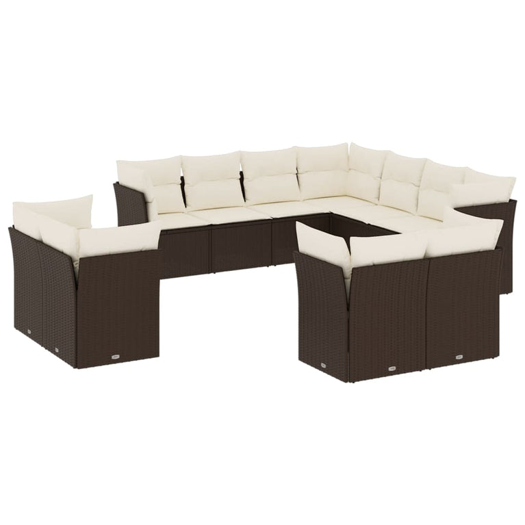11-delige Loungeset met kussens poly rattan bruin