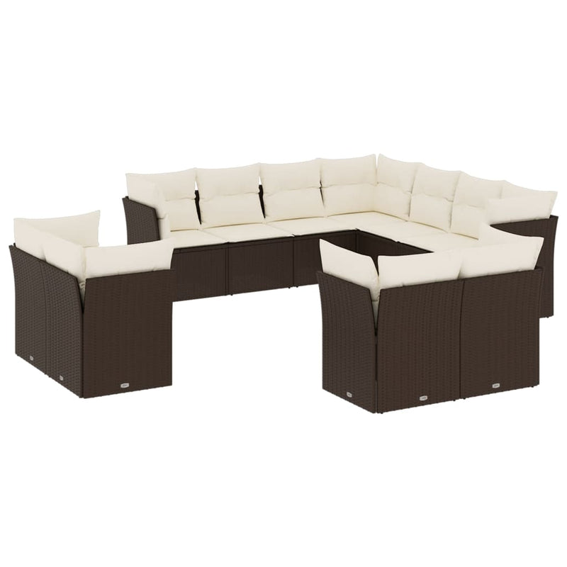 11-delige Loungeset met kussens poly rattan bruin