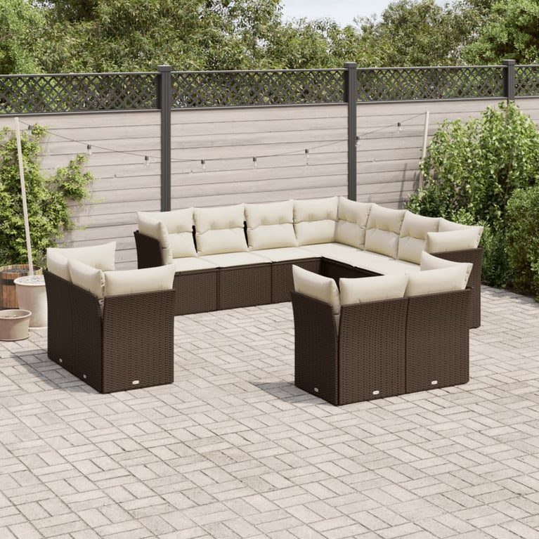 11-delige Loungeset met kussens poly rattan bruin