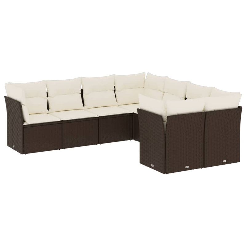8-delige Loungeset met kussens poly rattan bruin