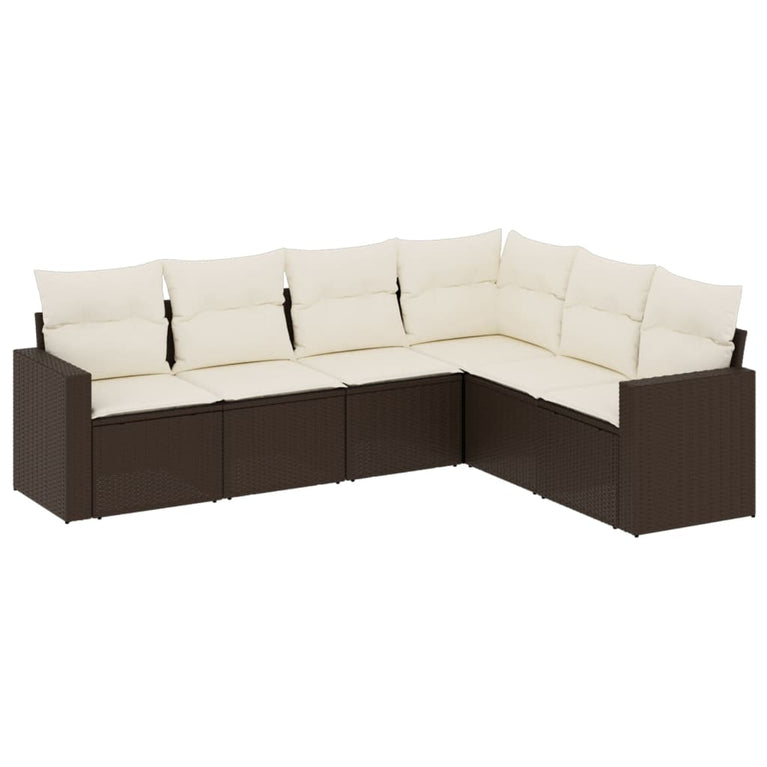 6-delige Loungeset met kussens poly rattan bruin