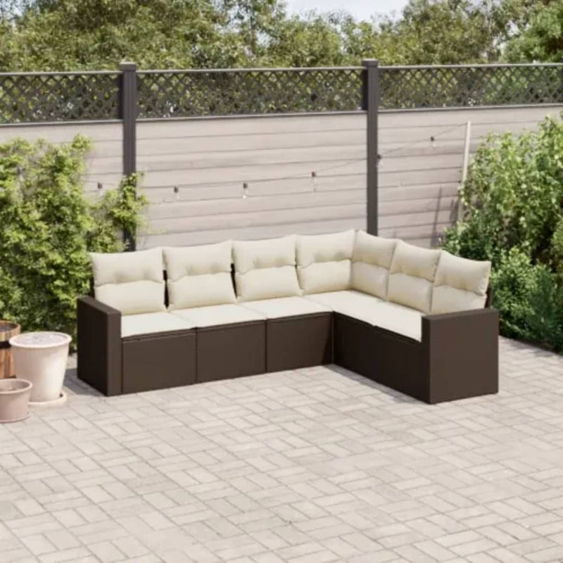 6-delige Loungeset met kussens poly rattan bruin