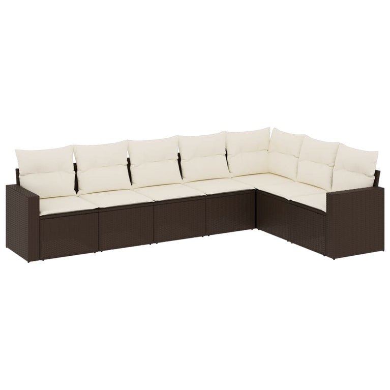 7-delige Loungeset met kussens poly rattan bruin