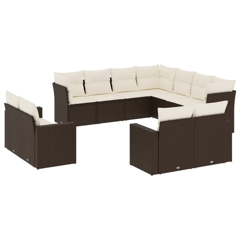 11-delige Loungeset met kussens poly rattan bruin