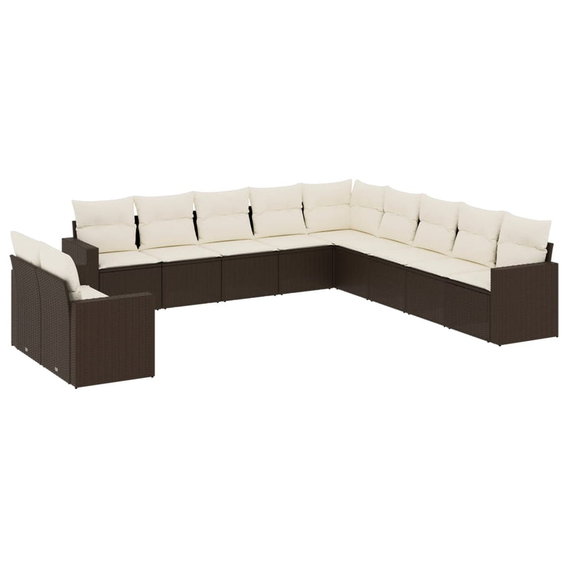 11-delige Loungeset met kussens poly rattan bruin