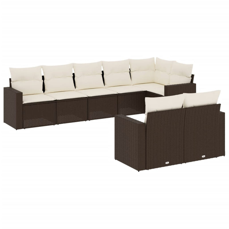 8-delige Loungeset met kussens poly rattan bruin