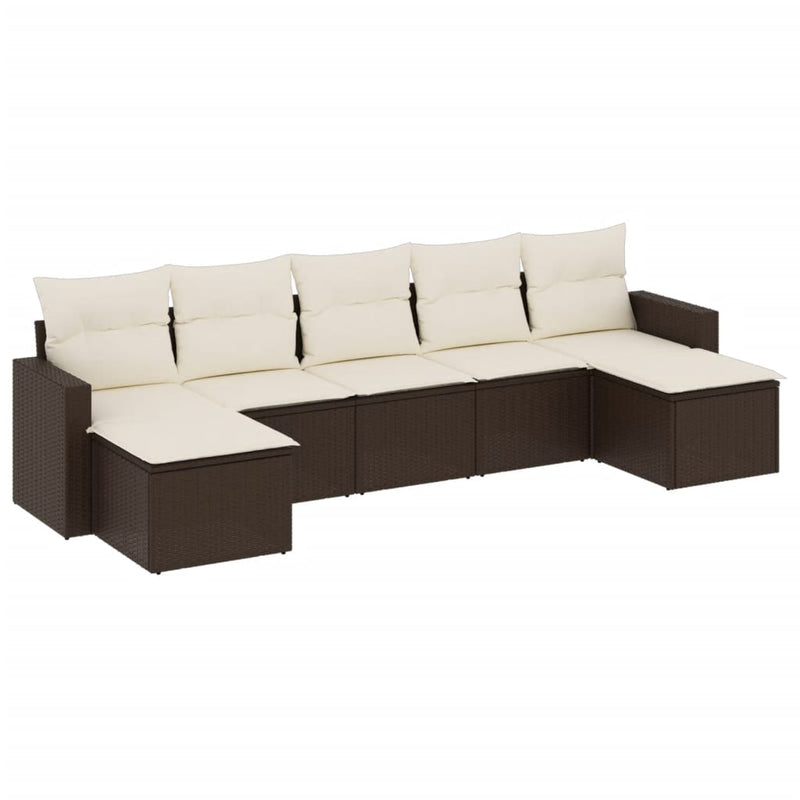 7-delige Loungeset met kussens poly rattan bruin