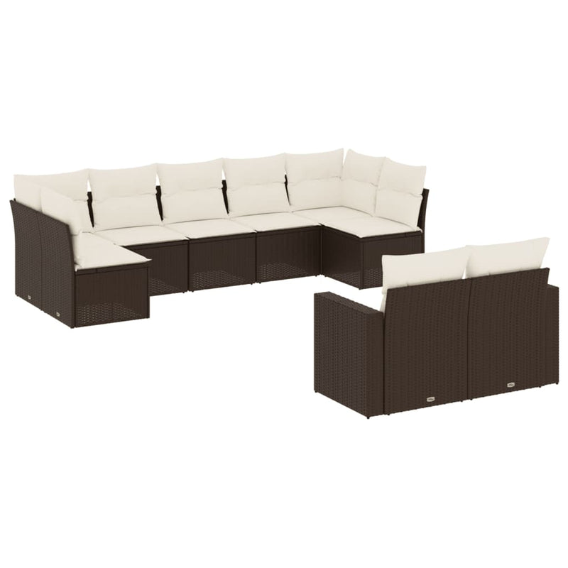 9-delige Loungeset met kussens poly rattan bruin