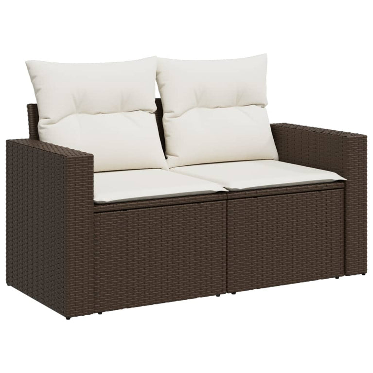 9-delige Loungeset met kussens poly rattan bruin
