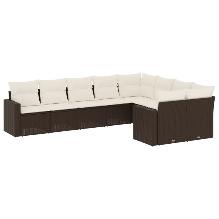 9-delige Loungeset met kussens poly rattan bruin