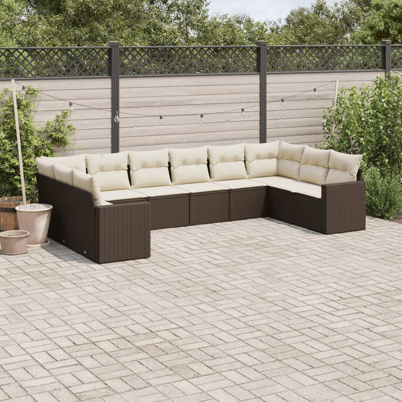 10-delige Loungeset met kussens poly rattan bruin