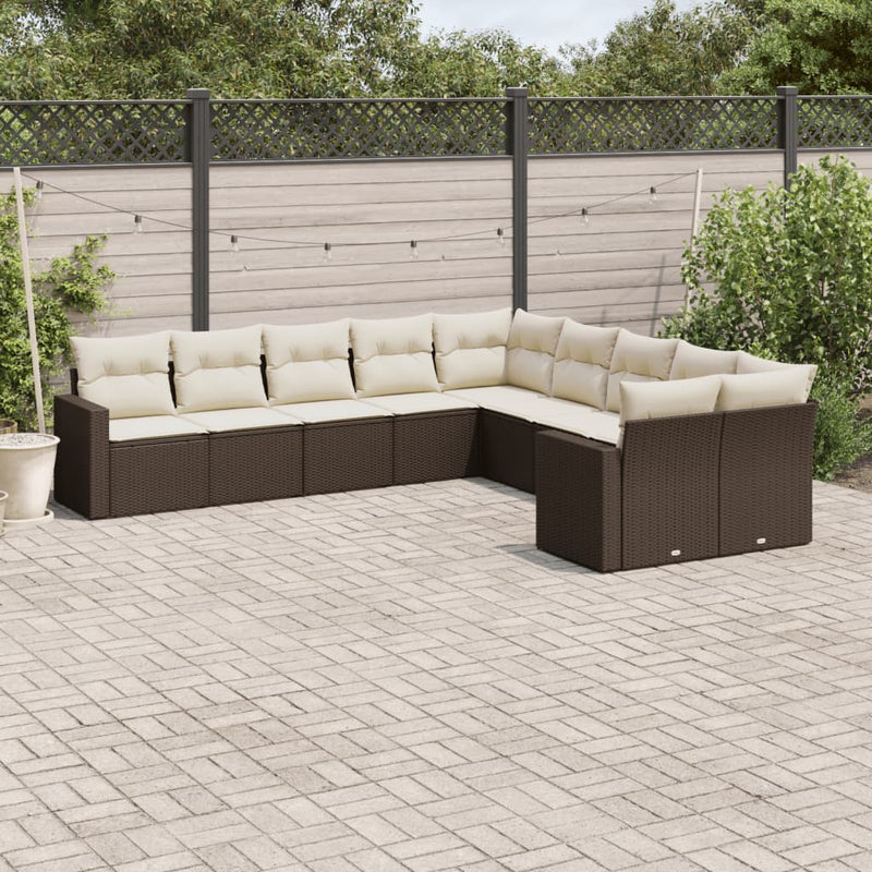 10-delige Loungeset met kussens poly rattan bruin