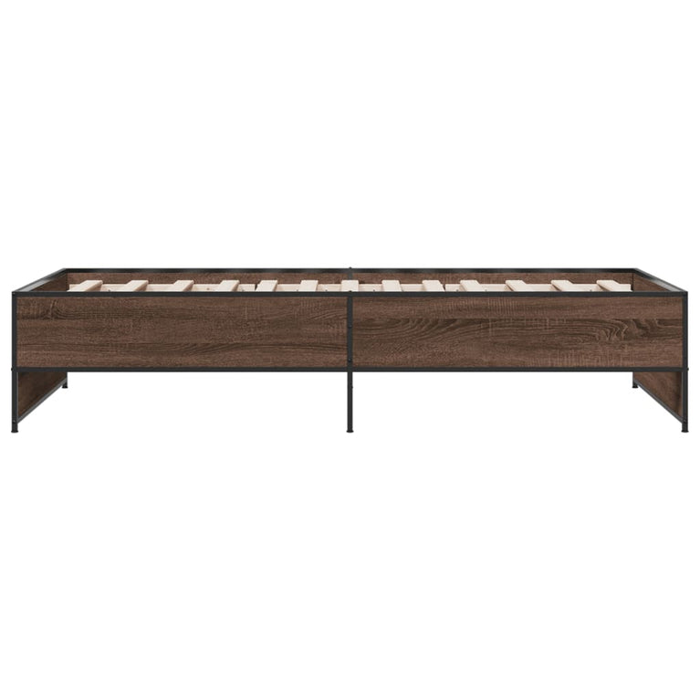Bedframe bewerkt hout en metaal bruin eikenkleurig 75x190 cm