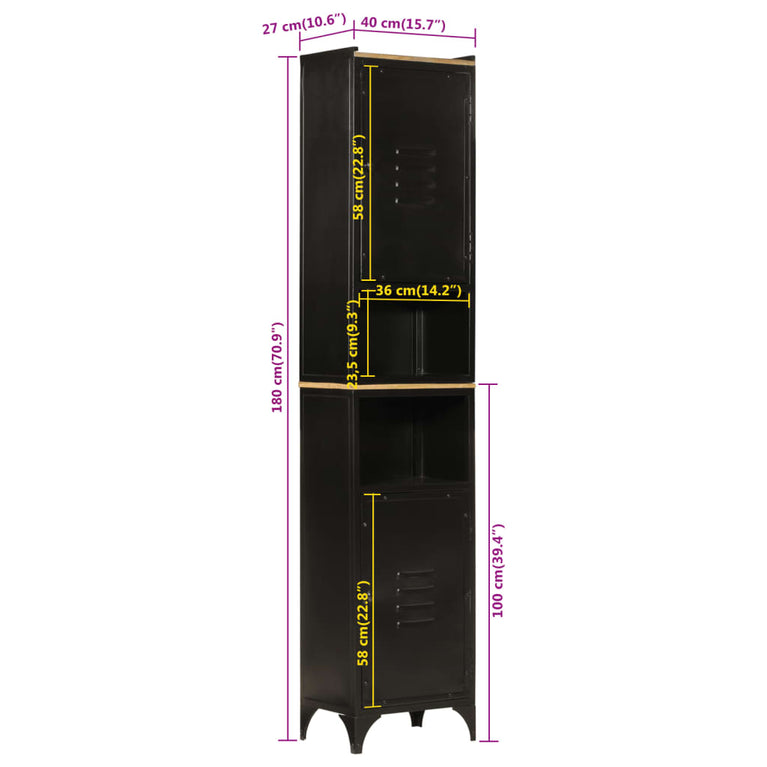 Badkamerkast 40x27x180 cm ijzer en massief mangohout