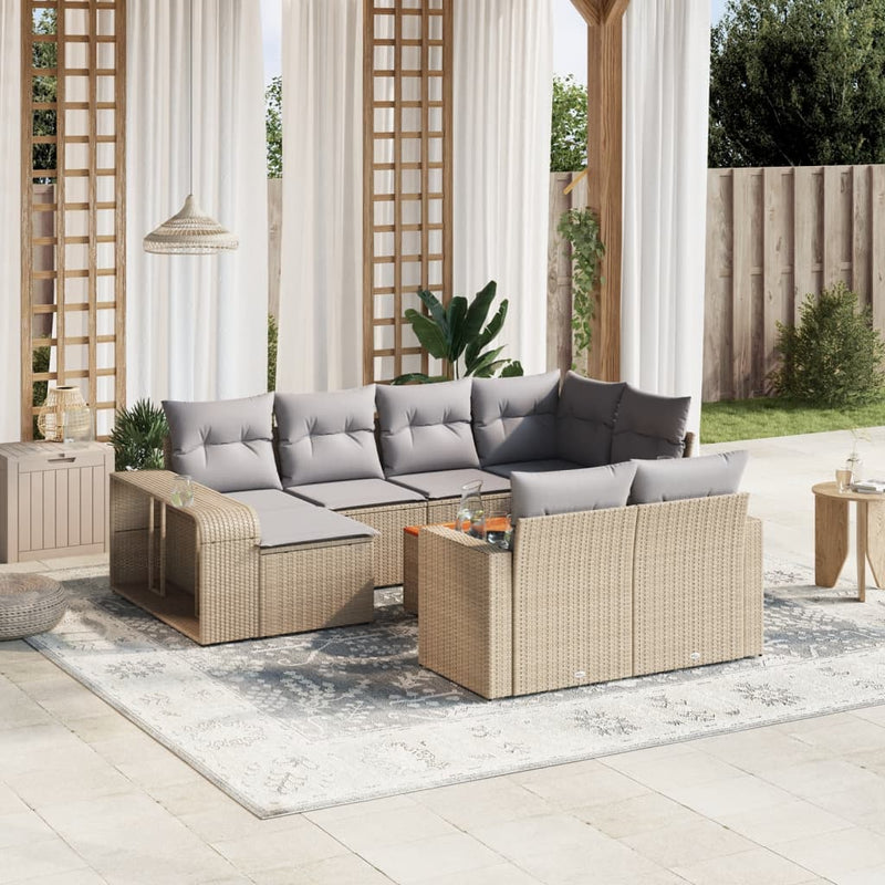 11-delige Tuinset met kussens poly rattan beige