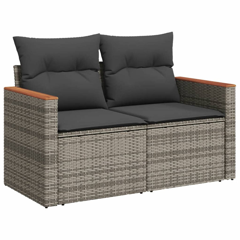 3-delige Loungeset met kussens poly rattan grijs