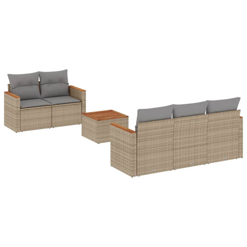6-delige Loungeset met kussens poly rattan gemengd beige
