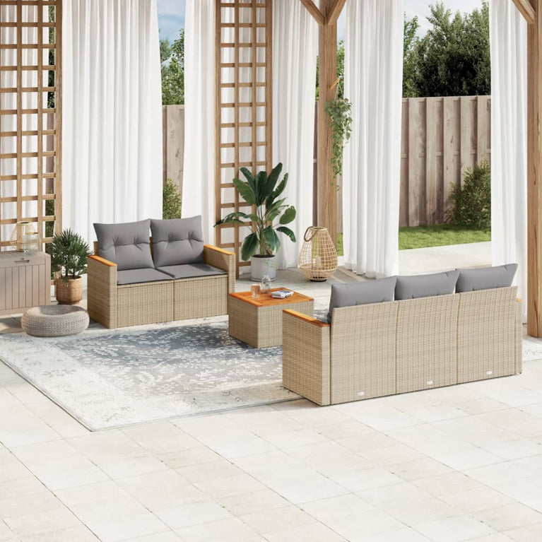 6-delige Loungeset met kussens poly rattan gemengd beige