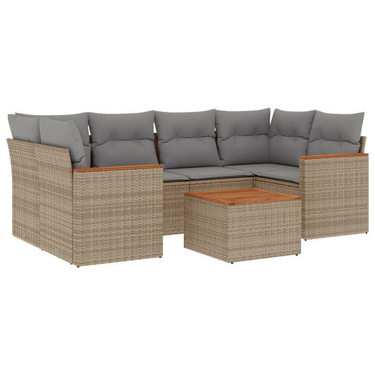 7-delige Loungeset met kussens poly rattan gemengd beige