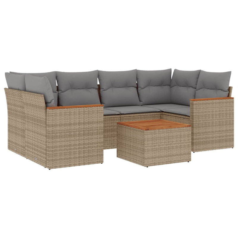 7-delige Loungeset met kussens poly rattan gemengd beige
