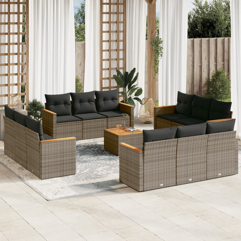 13-delige Loungeset met kussens poly rattan grijs
