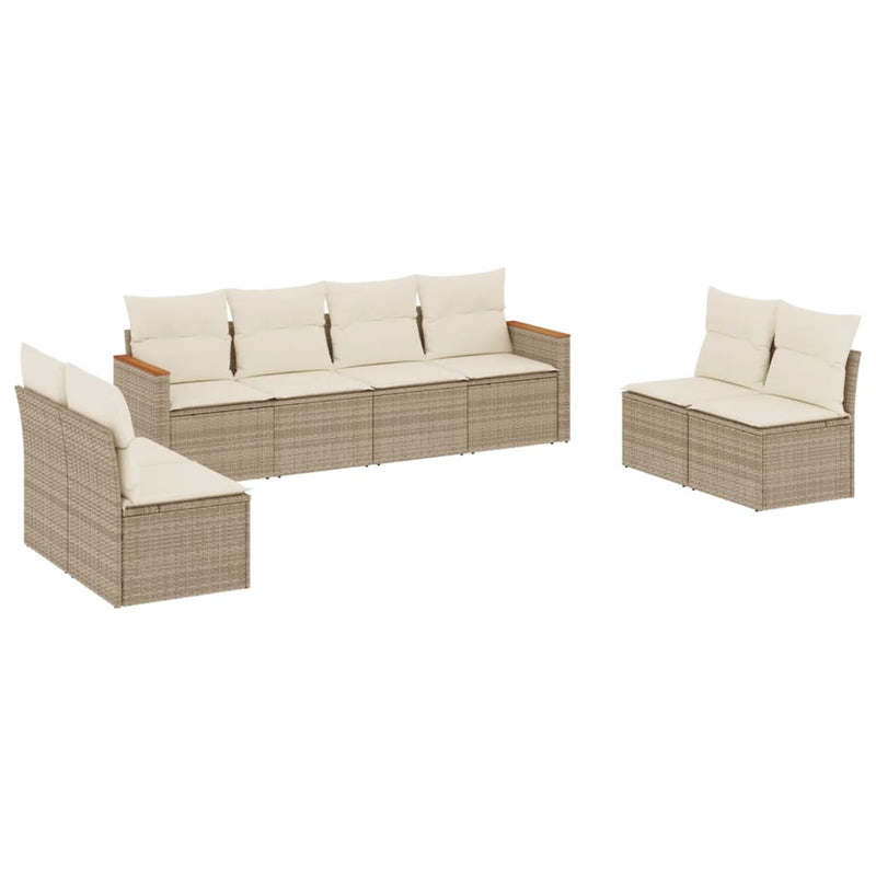 8-delige Loungeset met kussens poly rattan beige