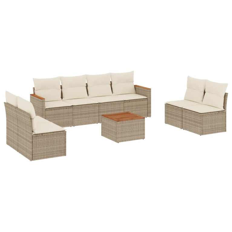 9-delige Loungeset met kussens poly rattan beige