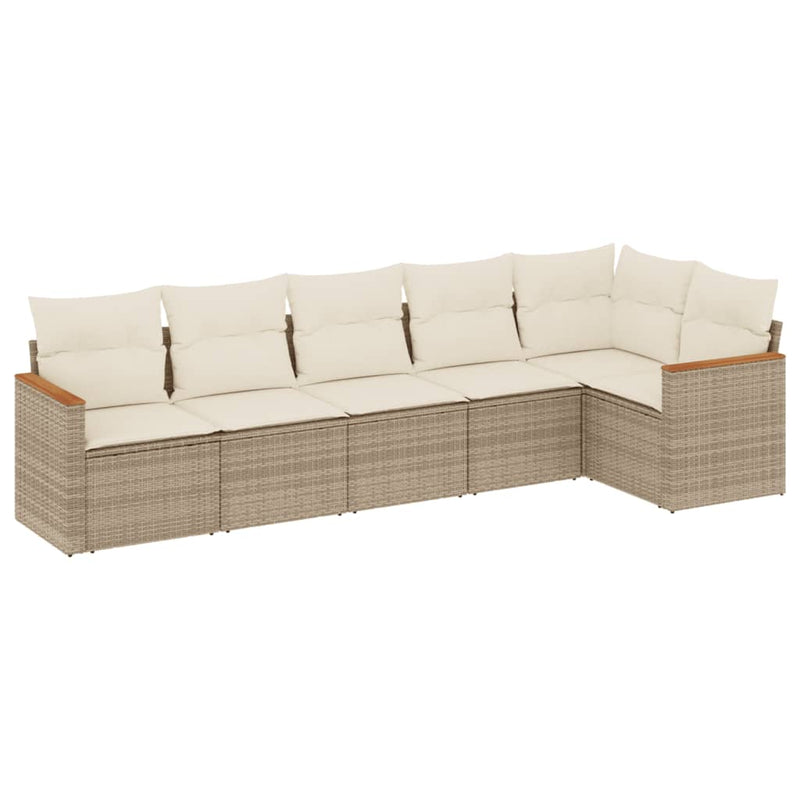 6-delige Loungeset met kussens poly rattan beige