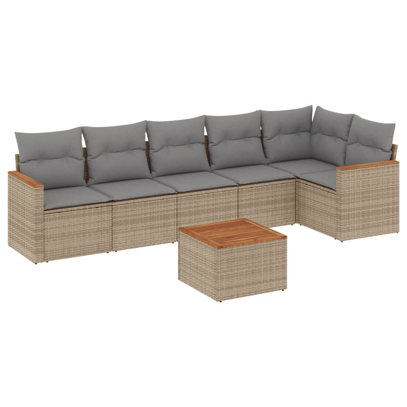 7-delige Loungeset met kussens poly rattan gemengd beige
