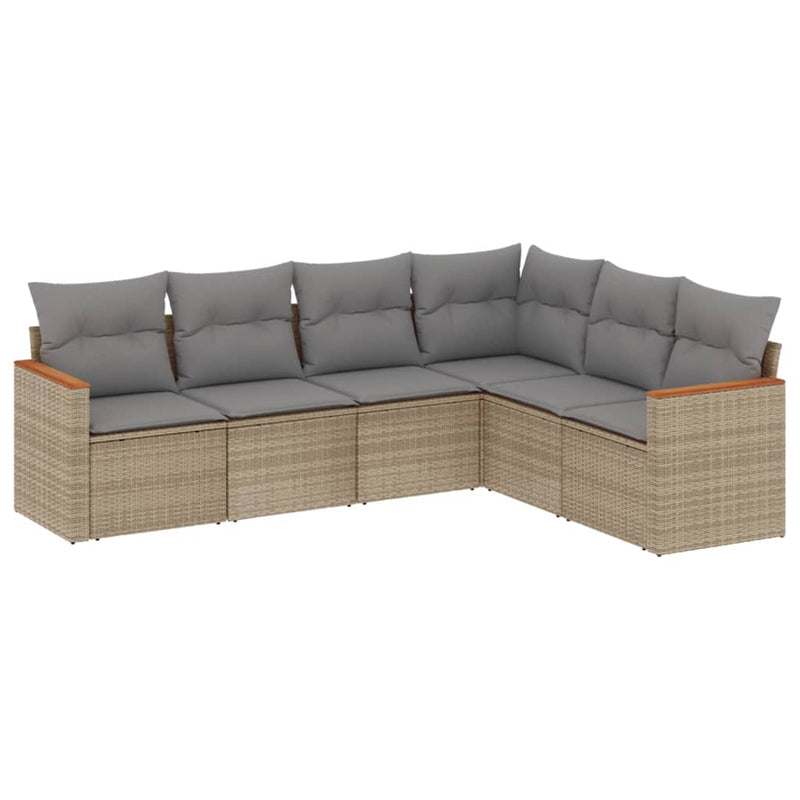 6-delige Loungeset met kussens poly rattan gemengd beige