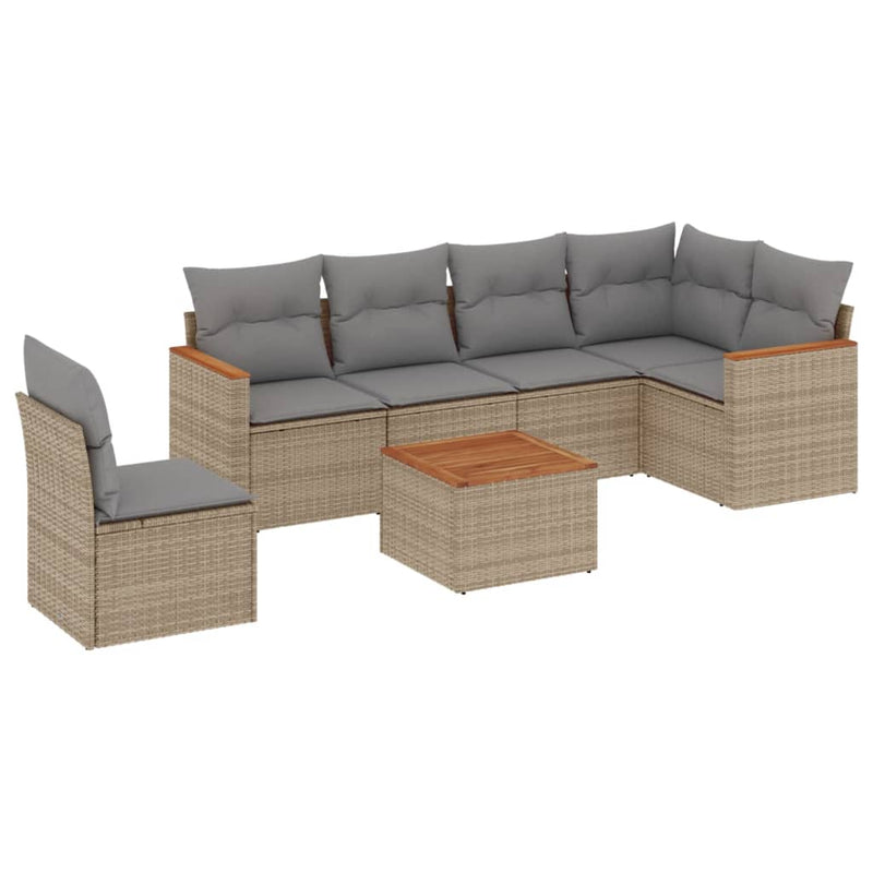 7-delige Loungeset met kussens poly rattan gemengd beige
