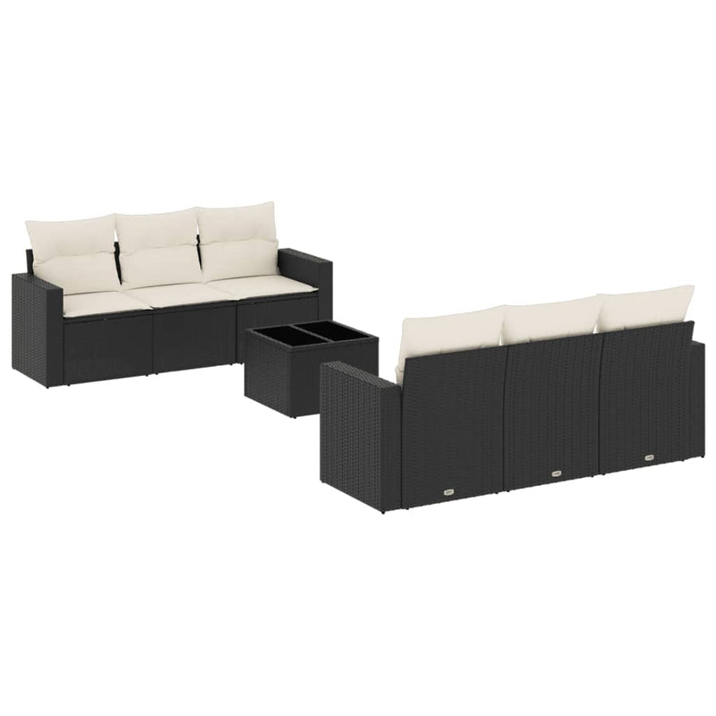 7-delige Loungeset met kussens poly rattan zwart