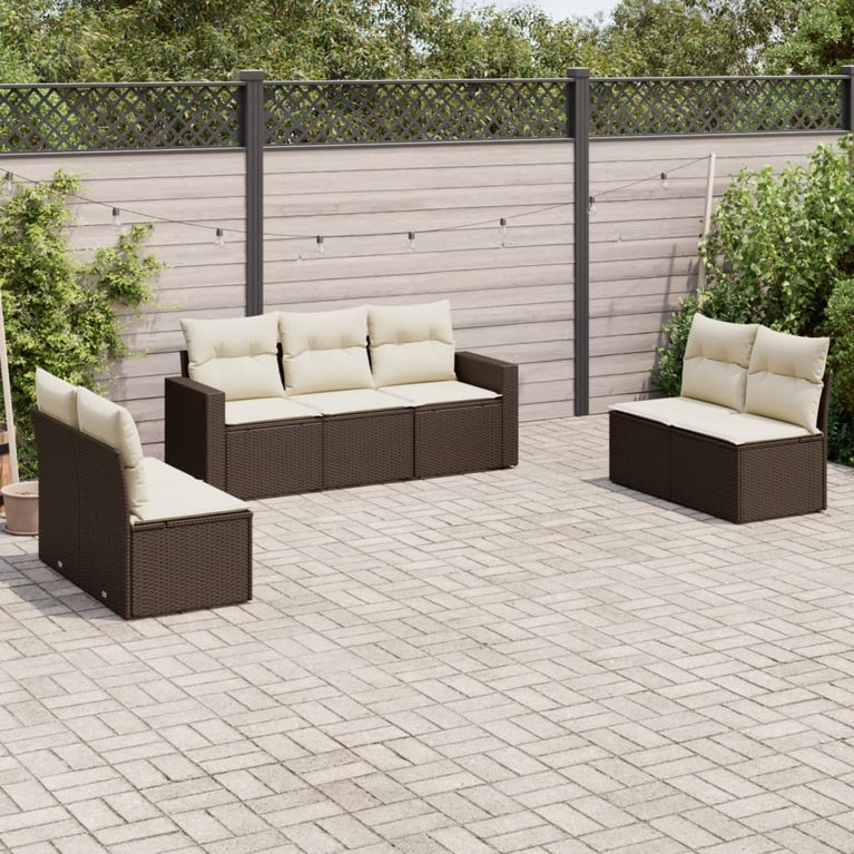 7-delige Loungeset met kussens poly rattan bruin