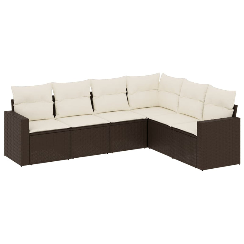 6-delige Loungeset met kussens poly rattan bruin