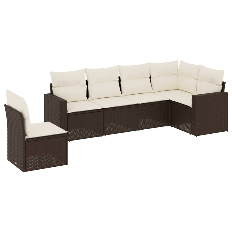 6-delige Loungeset met kussens poly rattan bruin