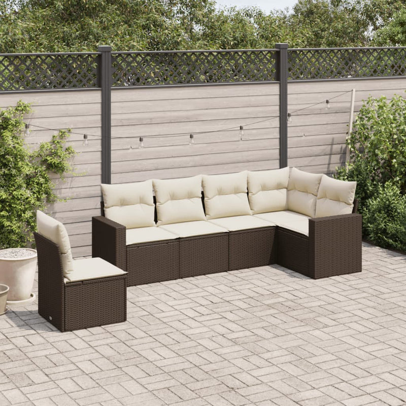 6-delige Loungeset met kussens poly rattan bruin