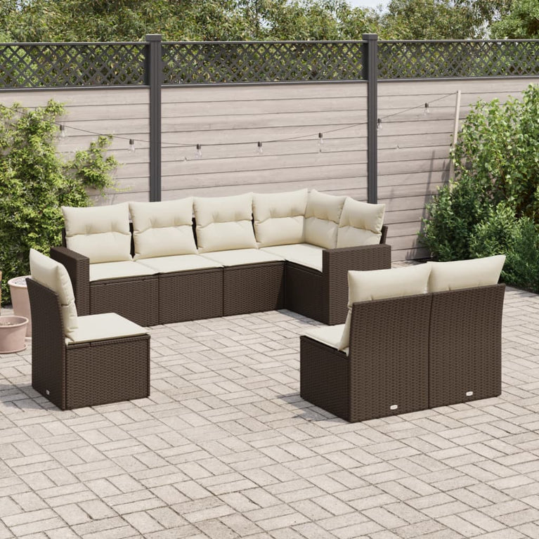 8-delige Loungeset met kussens poly rattan bruin