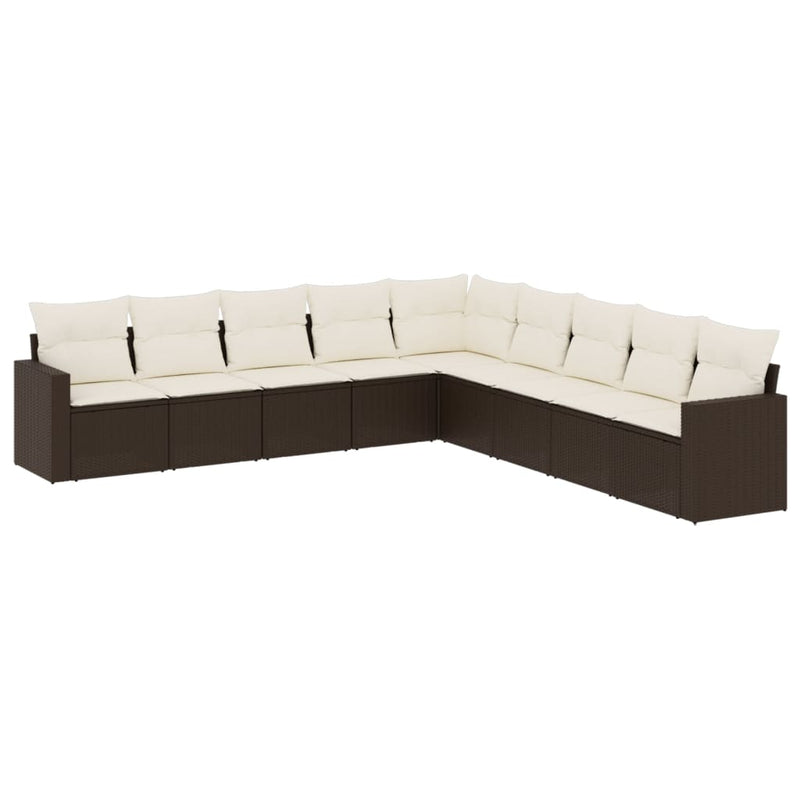 9-delige Loungeset met kussens poly rattan bruin
