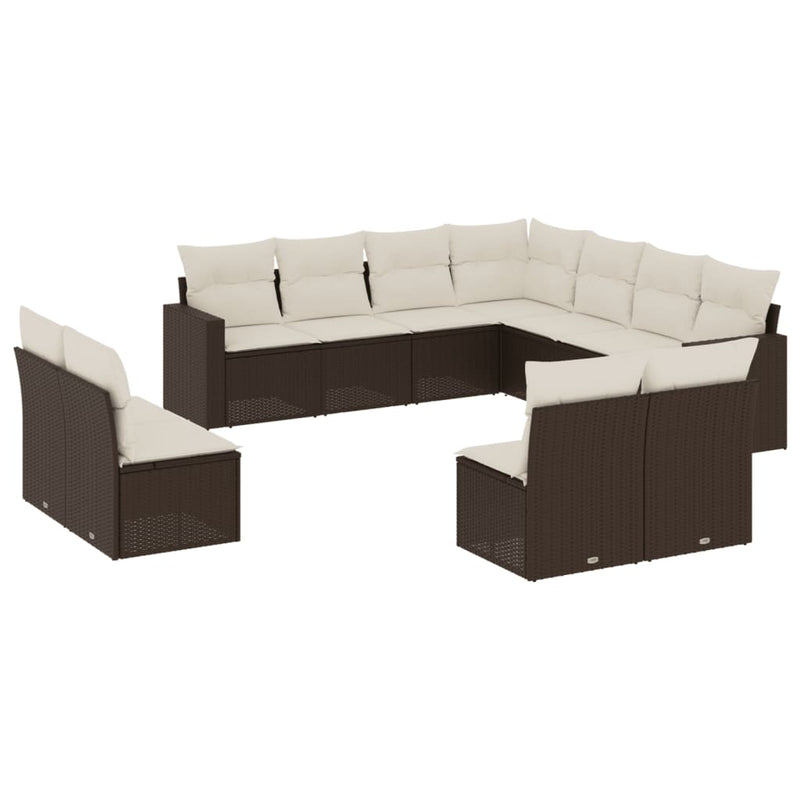 11-delige Loungeset met kussens poly rattan bruin