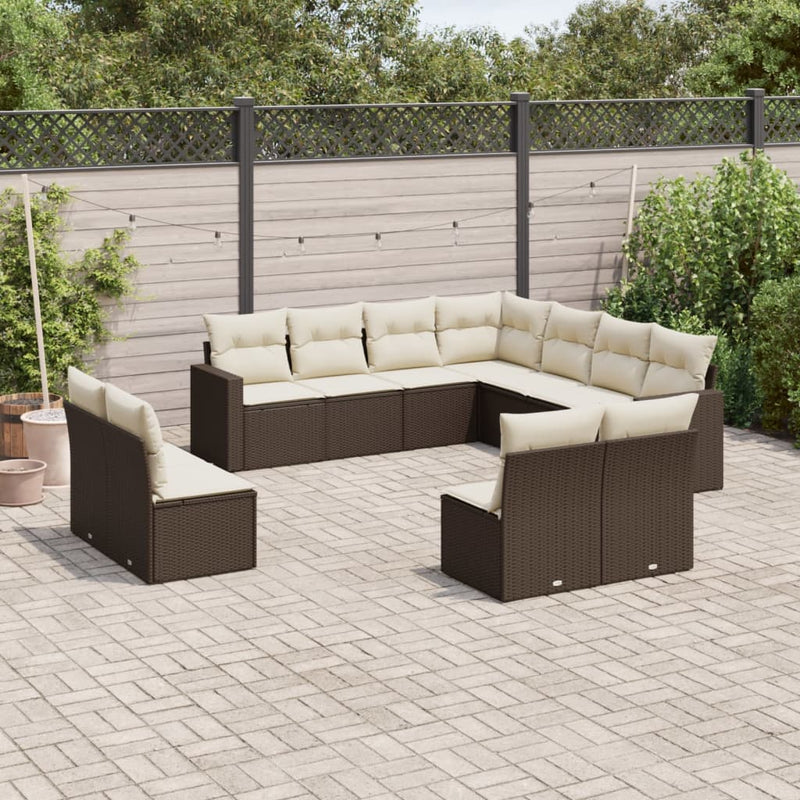 11-delige Loungeset met kussens poly rattan bruin